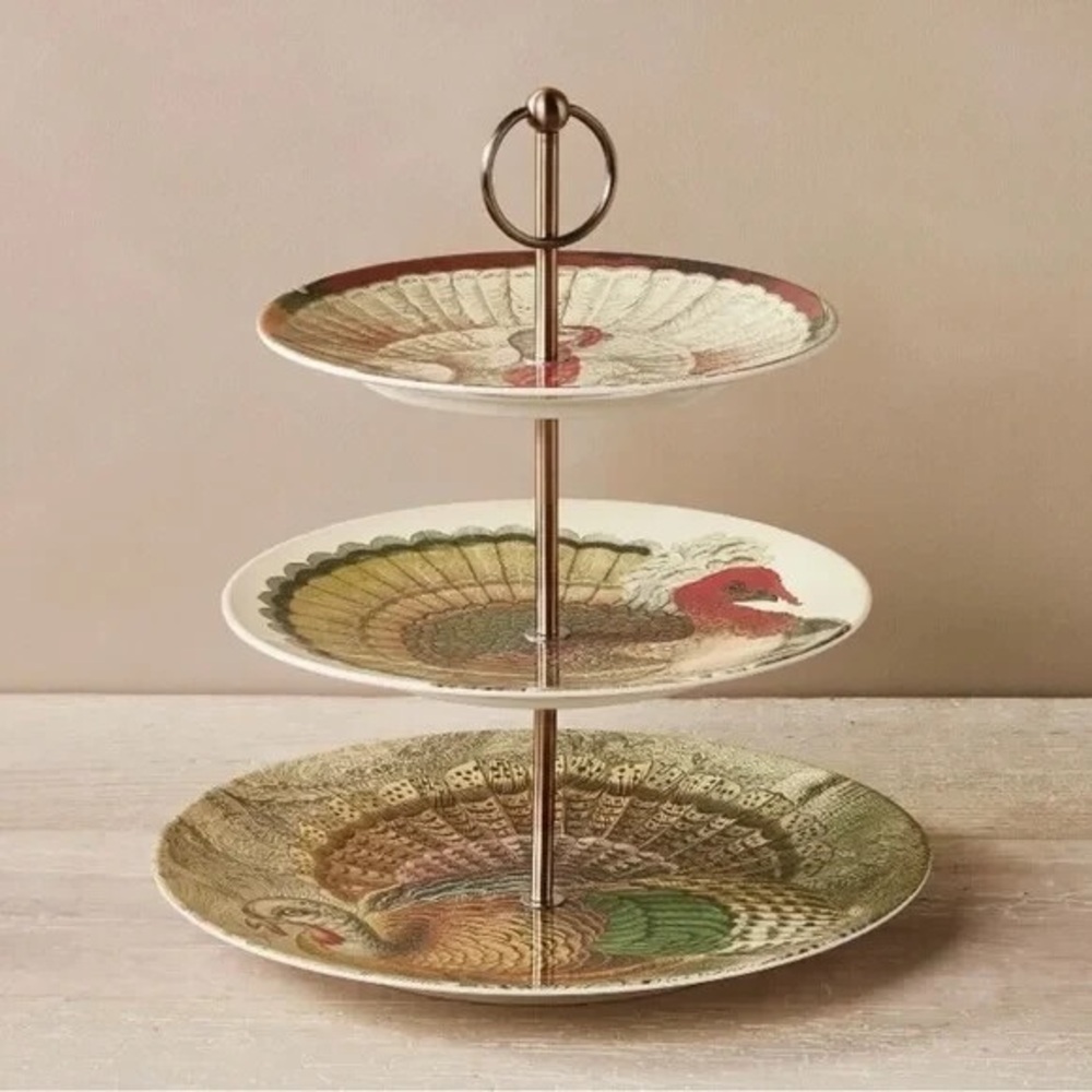 John Derian For Target Fall Turkey 3 Tier Serving Desert Tray Thanksgiving